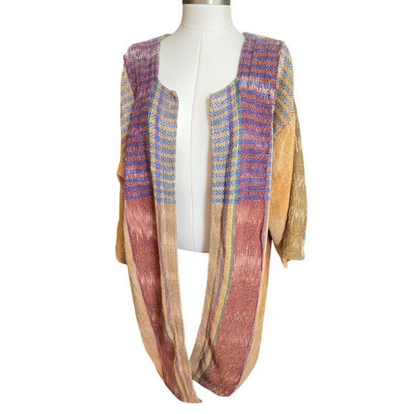 Laise Adzer Cardigan Vintage Handwoven Open Front Draped Geometric Pattern CM205 - Picture 2 of 14